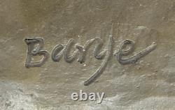 Bronze Male Lion Art Sculpture Signed by Barye with Marble Base