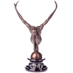 Bronze Male Sculpture on a Black Marble Base after Milo