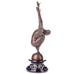Bronze Male Sculpture on a Black Marble Base after Milo