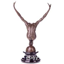 Bronze Male Sculpture on a Black Marble Base after Milo