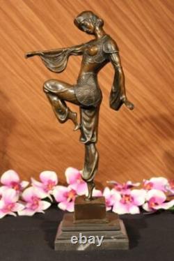 Bronze Marble Base Statue Dancer Vintage Theater Signed Drama Opera Large