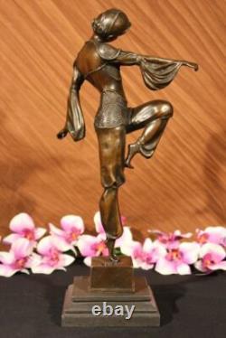 Bronze Marble Base Statue Dancer Vintage Theater Signed Drama Opera Large