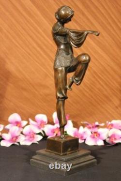 Bronze Marble Base Statue Dancer Vintage Theater Signed Drama Opera Large