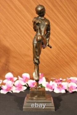 Bronze Marble Base Statue Dancer Vintage Theater Signed Drama Opera Large