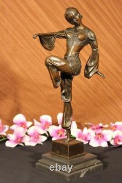 Bronze Marble Base Statue Dancer Vintage Theater Signed Drama Opera Large