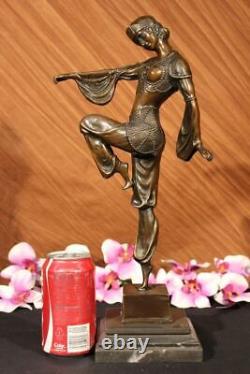 Bronze Marble Base Statue Dancer Vintage Theatre Signed Drama Opera Lrg