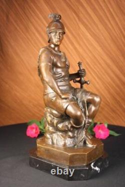 Bronze Marble Roman God Warrior Sculpture Signed Picault Figurine