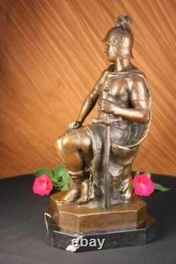 Bronze Marble Roman Sculpture of Warrior God Statue Signed Picault Figurine Cast