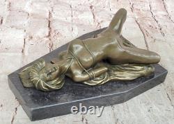 Bronze Nude Female Sculpture Statue Figurine, Signed, on a Marble Base