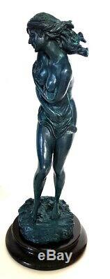 Bronze Nude On Marble Base, Signature Aldo Vitaleh, Nachguss, Green Patina