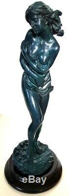 Bronze Nude On Marble Base, Signature Aldo Vitaleh, Nachguss, Green Patina