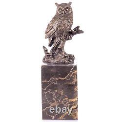 Bronze Owl Figure on Vintage Signed Marble