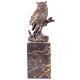 Bronze Owl Figure On Vintage Signed Marble