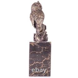 Bronze Owl Figure on Vintage Signed Marble