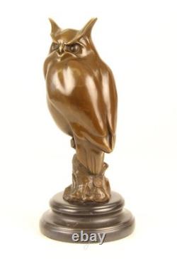 Bronze Owl Sculpture on a Black Marble Base After Milo
