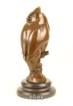 Bronze Owl Sculpture on a Black Marble Base After Milo