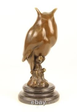 Bronze Owl Sculpture on a Black Marble Base After Milo