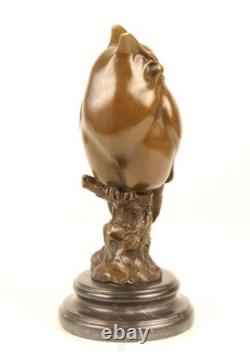 Bronze Owl Sculpture on a Black Marble Base After Milo