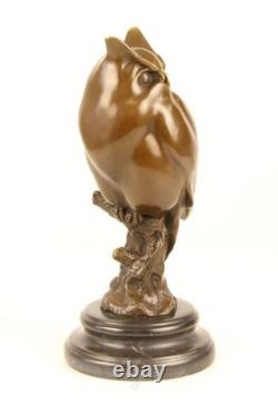 Bronze Owl Sculpture on a Black Marble Base After Milo