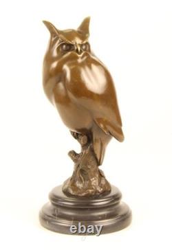 Bronze Owl Sculpture on a Black Marble Base After Milo