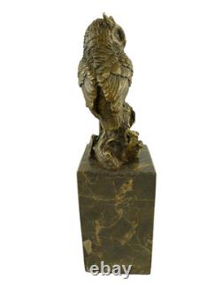 Bronze Owl Sculpture on a Black Marble Base after Milo