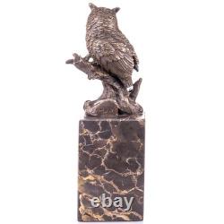 Bronze Owl Sculpture on a Black Marble Base after Milo
