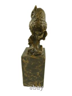 Bronze Owl Sculpture on a Black Marble Base after Milo