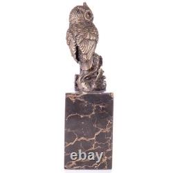 Bronze Owl Sculpture on a Black Marble Base after Milo