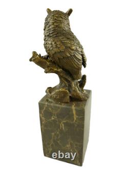 Bronze Owl Sculpture on a Black Marble Base after Milo