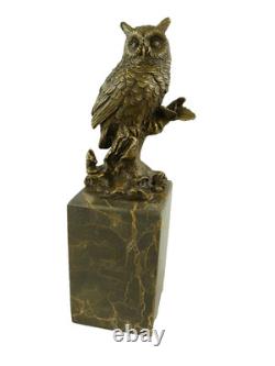 Bronze Owl Sculpture on a Black Marble Base after Milo