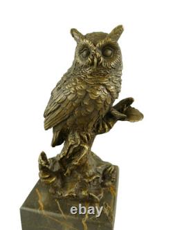 Bronze Owl Sculpture on a Black Marble Base after Milo