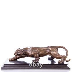 Bronze Panther Sculpture on a Black Marble Base after Barye