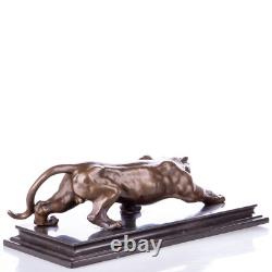 Bronze Panther Sculpture on a Black Marble Base after Barye