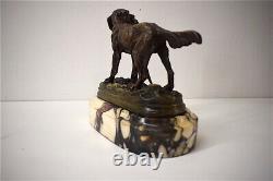 Bronze Pheasant Dog Signed Dubucand Marble Animal Hunting XIX 19th