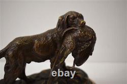 Bronze Pheasant Dog Signed Dubucand Marble Animal Hunting XIX 19th