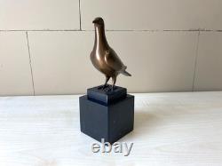 Bronze Pigeon Sculpture on a Black Marble Base after Landon Metz