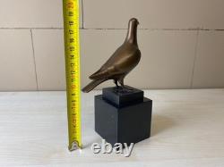 Bronze Pigeon Sculpture on a Black Marble Base after Landon Metz