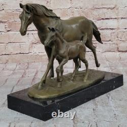 Bronze Pony Figurine Sculpture on Marble Animal Art Signed Milo