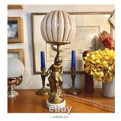 Bronze Pose Lamp Signed L&f Moreau, Marble Base, Opaline Glass Globe