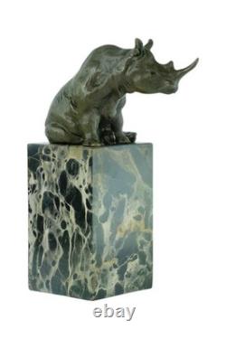 Bronze Rhinoceros Sculpture on a Black Marble Base After Milo