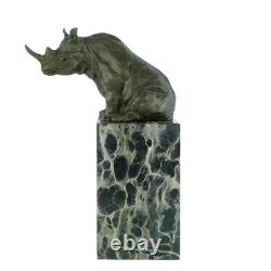 Bronze Rhinoceros Sculpture on a Black Marble Base After Milo