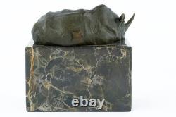 Bronze Rhinoceros Sculpture on a Black Marble Base after Milo