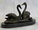 Bronze Sculpture 100% Signed Milo Two Beautiful Decorative Swans In Marble