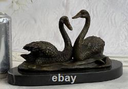Bronze Sculpture 100% Signed Milo Two Beautiful Decorative Swans in Marble