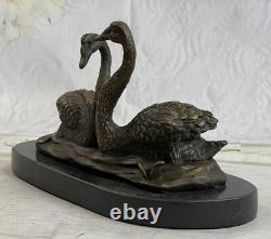 Bronze Sculpture 100% Signed Milo Two Beautiful Decorative Swans in Marble