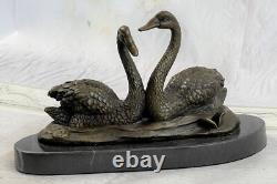 Bronze Sculpture 100% Signed Milo Two Beautiful Decorative Swans in Marble