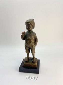 Bronze Sculpture Boy with a Cigarette on Marble after Schmidt Felling