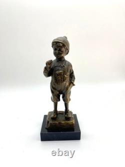 Bronze Sculpture Boy with a Cigarette on Marble after Schmidt Felling