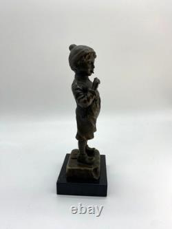 Bronze Sculpture Boy with a Cigarette on Marble after Schmidt Felling