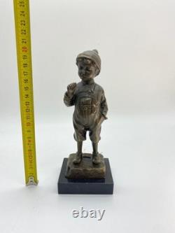 Bronze Sculpture Boy with a Cigarette on Marble after Schmidt Felling